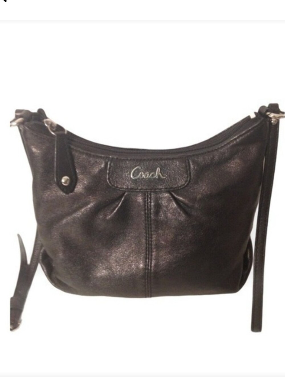 Coach Ashley Black Leather Shoulder Bag with Gold Hardware